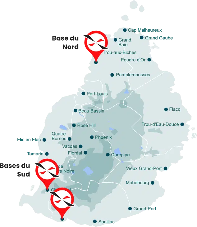 Map of Corail Helicopters bases in Mauritius